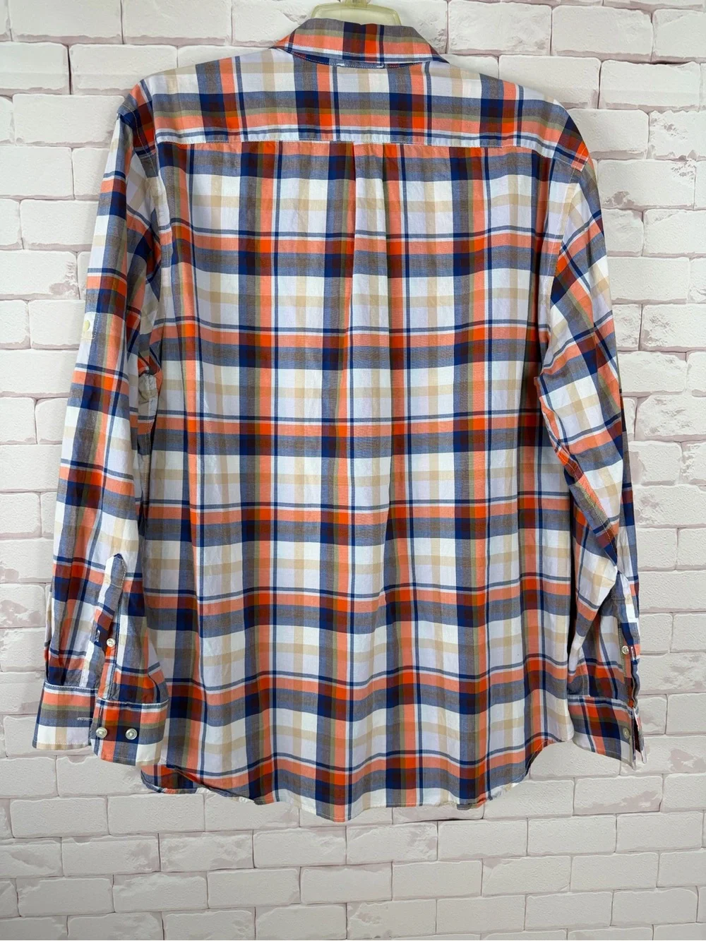 Banana Republic Orange, Blue & White Plaid Button-Down Shirt
